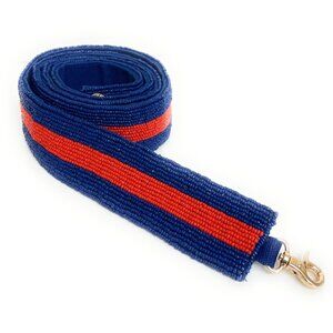 Blue Red Striped Seed Beaded Purse Bag Crossbody Strap Gameday NEW